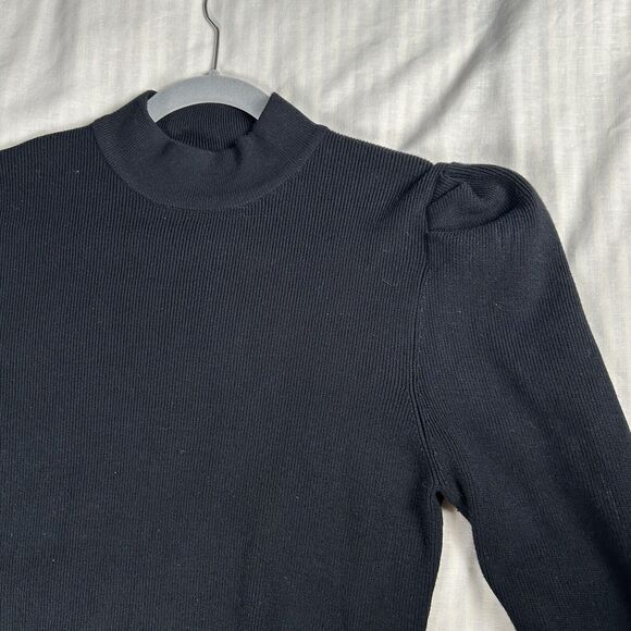 Cielo Woman’s Sz XL Mock Neck Puff Sleeve Sweater True Black Preppy Office Basic - Picture 3 of 5
